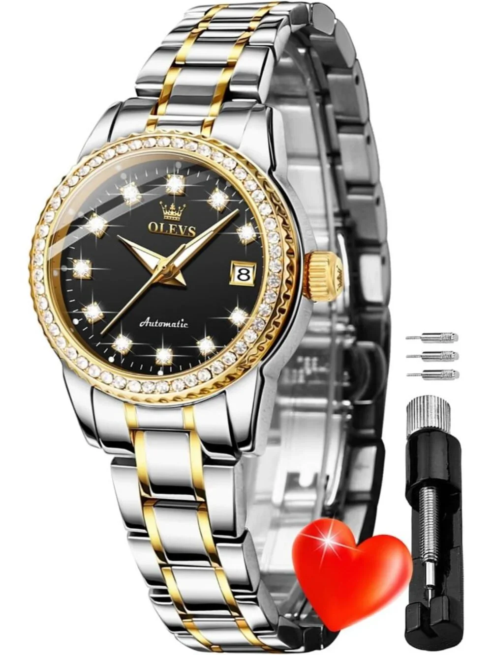 Women's Black Automatic Diamond Luxury Mechanical Stainless Dress Wrist Watches